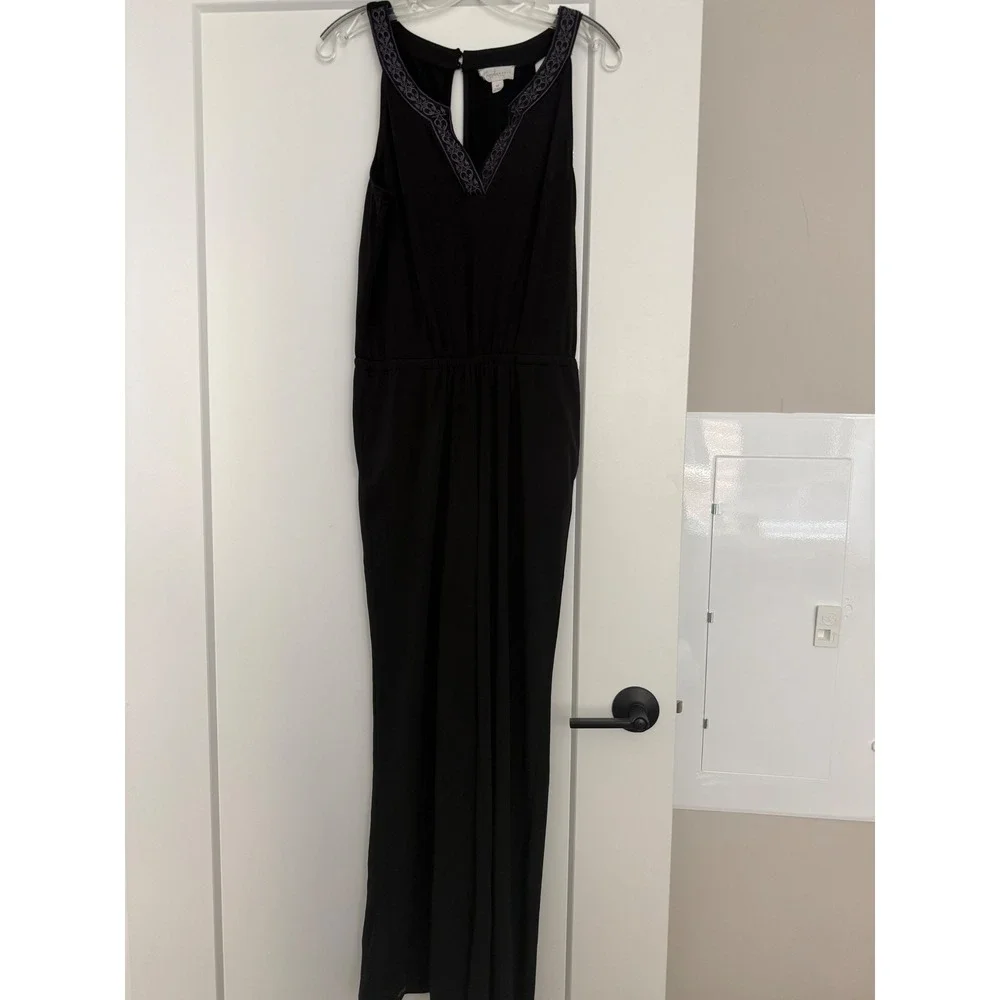 Magnolia Grace Black Embroidered V-Neck Wide Leg Jumpsuit Womens Medium